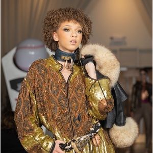 80d VINTAGE Gold Sequin DUSTER Cheetah print Jacket long sequin jacket coat l